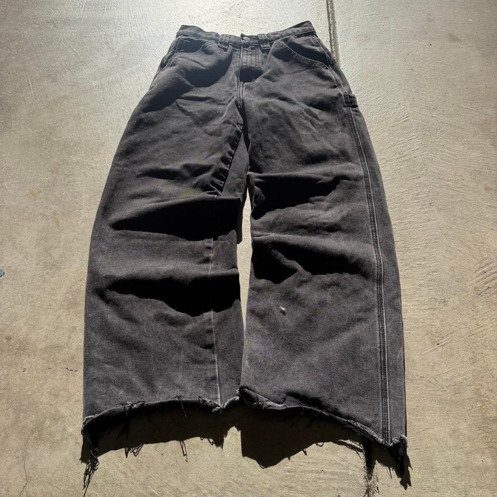 24x27 Black Baggy Wide Leg Carpenter Jeans Y2K Grunge 2000s Vintage